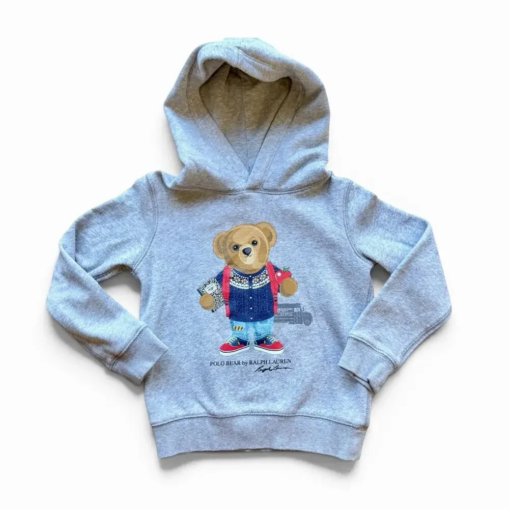 Ralph Lauren Polo Bear Girls Gray Pullover Hooded Sweater Size 6 Back To School